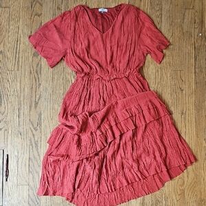Polagram Red Flutter Sleeve Flowy Dress Size M